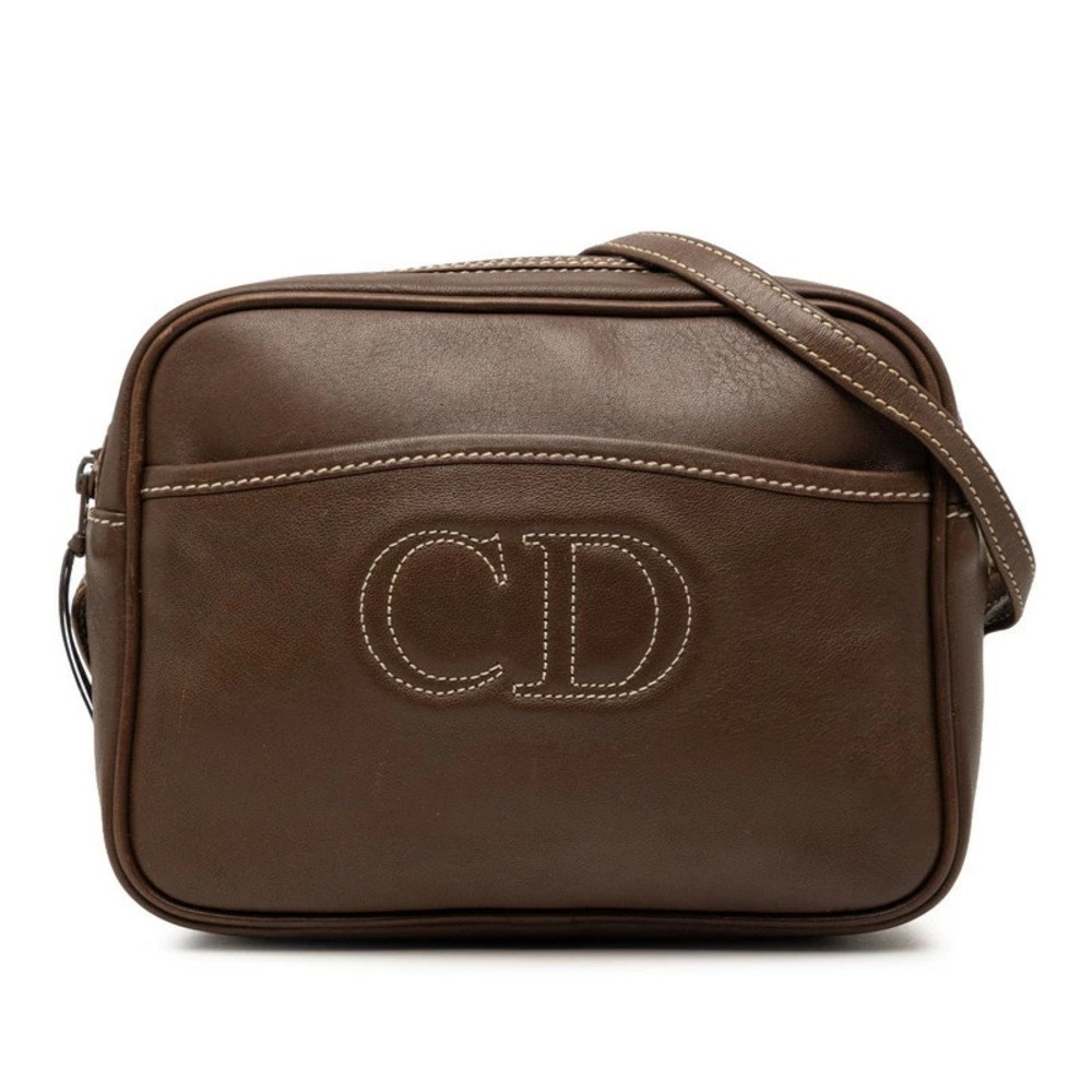 Christian Dior Crossbody Bag CD Brown Leather